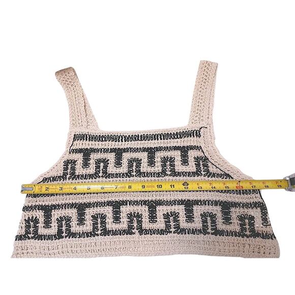 Crochet Bohemian Half Top Womens Sz L Beige Semi Sheer Cropped Festival Coquette - Picture 7 of 16